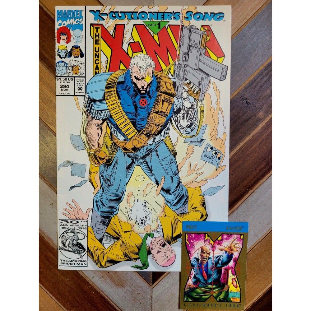 X-Men #294 (Marvel 1992) Cable Cover with Professor X Trading Card (Prey) FN/VF